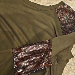 Sequin Embellished Olive Green Top